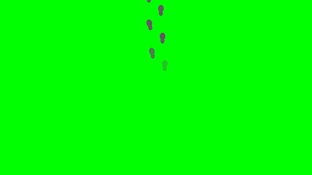 Footprints walking animation moving upwards on a green screen