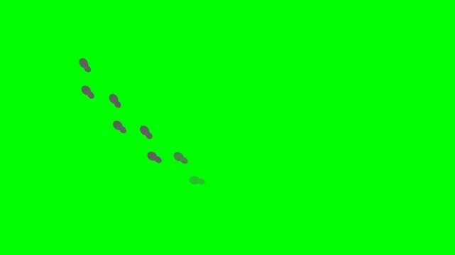 Footprints walking animation sequence on a green screen