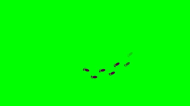 Footprints walking animation on green screen