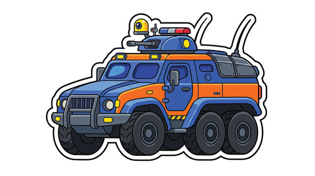 Cartoon Infantry Fighting Vehicle for Urban Safety Patrol with Machine Gun, Lights, and Camera