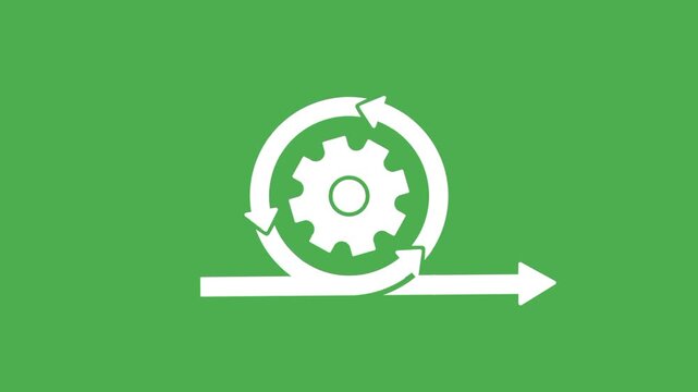 Agile development icon featuring gear and circular arrow symbols. Visual representation of continuous improvement and iterative development process.