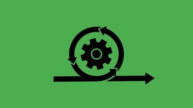 Agile development icon featuring gear and circular arrow symbols. Visual representation of continuous improvement and iterative development process.