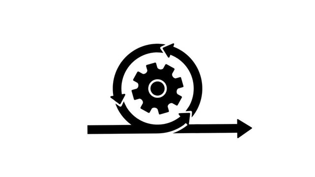 Agile development icon featuring gear and circular arrow symbols. Visual representation of continuous improvement and iterative development process.