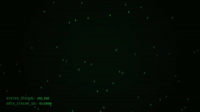 Loading 8 bit retro computer terminal interface with green data screen