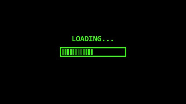 Green loading 8 bit retro progress bar animation on black