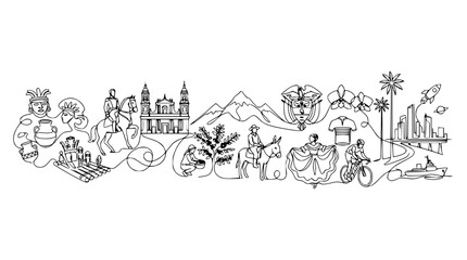 Obraz premium Latin American Culture and Modernity: Line Art Collage of Traditions and Progress