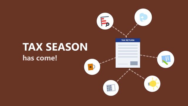 Tax season document with financial icons and business growth data animation
