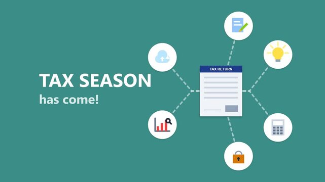 Tax season infographic with accounting icons and financial document motion graphic
