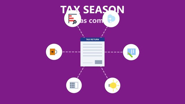 Tax season infographic with financial document and business icons animation