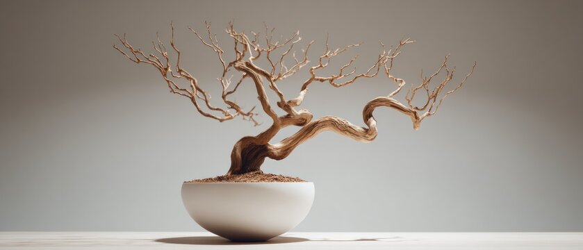 Bonsai tree in a white pot minimalist setting