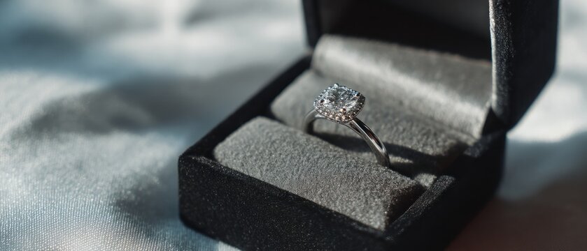 Diamond ring in a black box detail