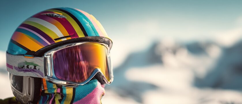 Skier wearing colorful helmet and goggles