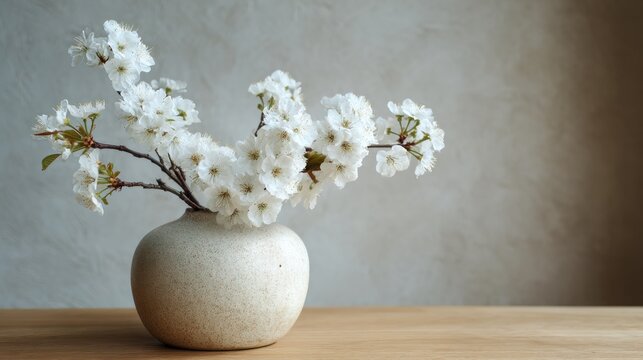White flowers in a vase on a wooden table