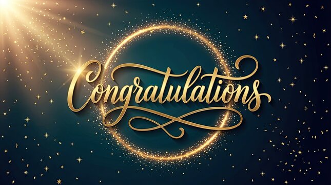 Elegant 'congratulations' gold calligraphy with sparkling celestial background