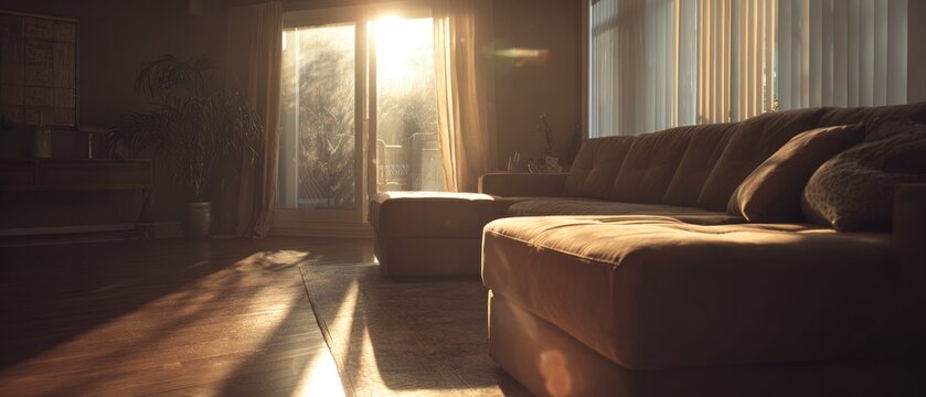 Living room interior bathed in sunlight