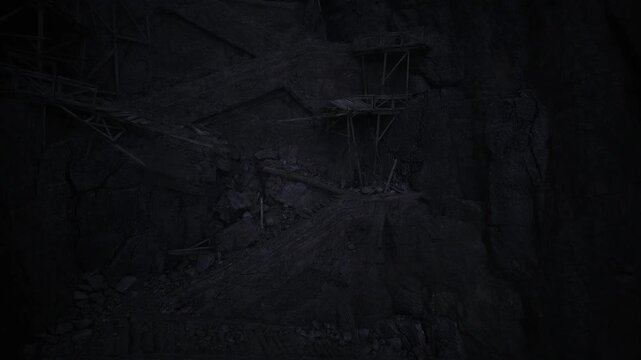 Fragmented rough concrete with dark opening. Uneven concrete structure featuring jagged edges and deep shadowed opening conveying stark industrial ambiance