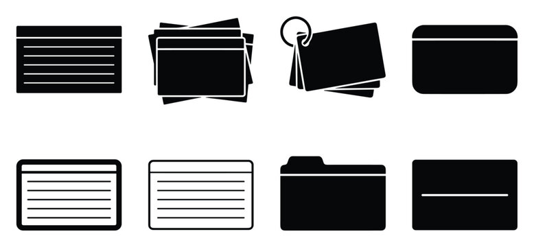 Minimalist index cards icon variations set, premium vector line art bundle for digital marketing, clean geometric horizontal index cards set graphic designs for creative branding projects isol