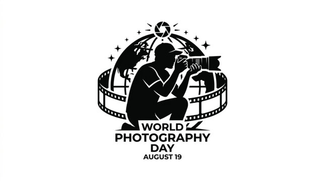 Silhouette of photographer with camera with black silhouette person holding camera