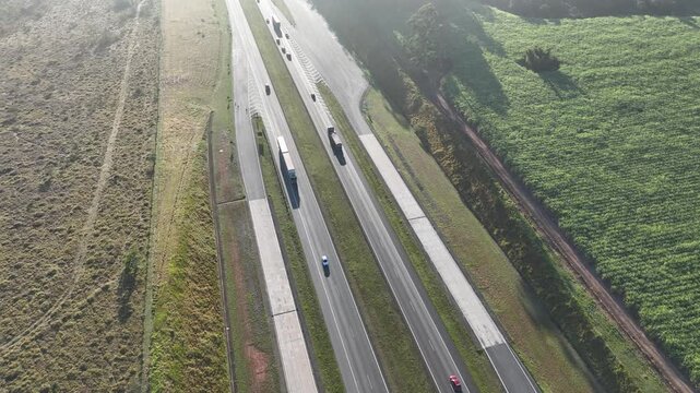 Governador Carvalho Pinto Highway, Ayrton Senna Highway, S&atilde;o Paulo, Brazil. Establishing shot, aerial view.