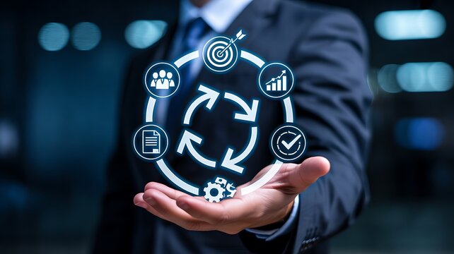 Business professional presenting circular economy and sustainability management concept