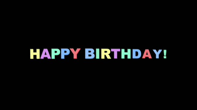 Happy birthday colorful animated text greeting for celebration