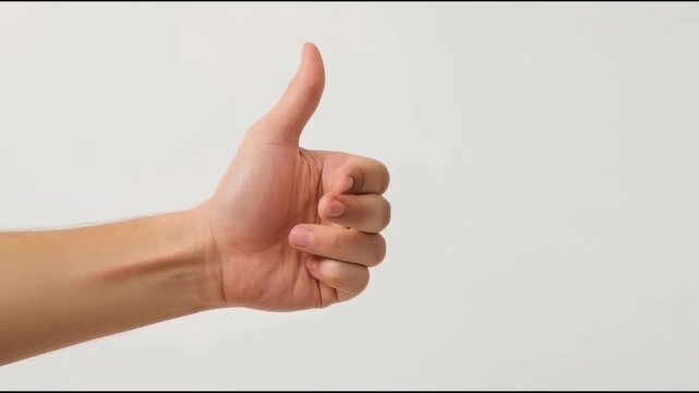 Hand thumb gesture showing thumbs up approval positive supportive adult hand neutral background