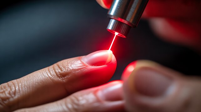 Laser cosmetic treatment on fingertip with advanced medical technology