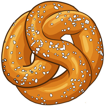 Soft pretzel vector illustration with salt crystals isolated on transparent background