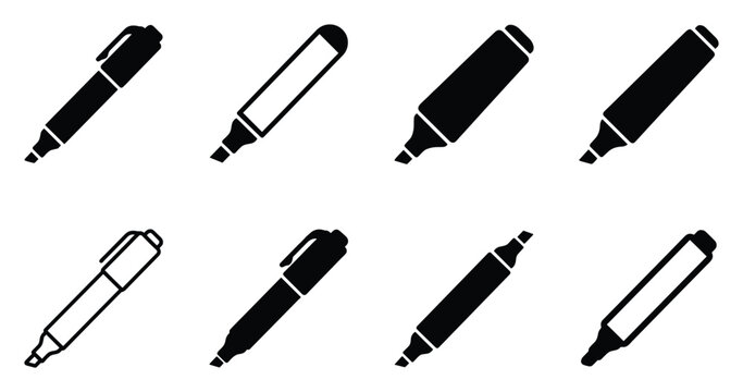 Minimalist dry erase marker icon variations set, premium vector line art bundle for digital marketing, clean geometric horizontal markers graphic designs for creative branding projects isolate