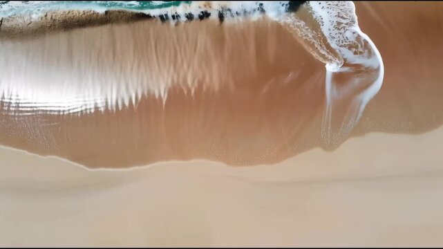 Aerial ocean wave beach sand surf patterns over golden shore with foamy turquoise waves