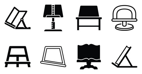 Minimalist book stand icon variations set, premium vector line art bundle for digital marketing, clean geometric horizontal stands graphic designs for creative branding projects isolated on wh © ArtMint