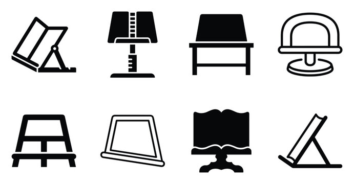 Minimalist book stand icon variations set, premium vector line art bundle for digital marketing, clean geometric horizontal stands graphic designs for creative branding projects isolated on wh