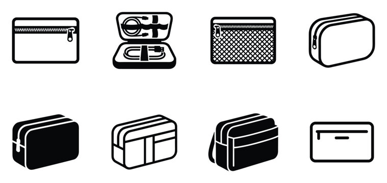 Minimalist gadget organizer icon variations set, premium vector line art bundle for digital marketing, clean geometric horizontal pouch organizers graphic designs for creative branding project