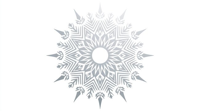 Intricate silver snowflake design with radial symmetry on white background