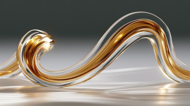 Swirling, reflective metallic and glassy ribbon creating elegant abstract form