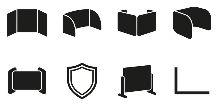 Minimalist privacy shield icon variations set, premium vector line art bundle for digital marketing, clean geometric horizontal shields graphic designs for creative branding projects isolated 