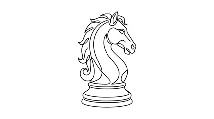 Elegant Chess Knight Outline Icon - Strategic Game Piece Silhouette © Cici