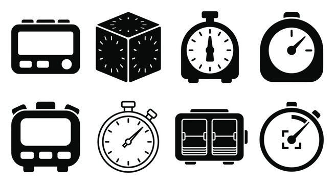 Minimalist study timer icon variations set, premium vector line art bundle for digital marketing, clean geometric horizontal timers graphic designs for creative branding projects isolated on w