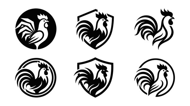 Rooster Logos and Shields Icons. vector illustration