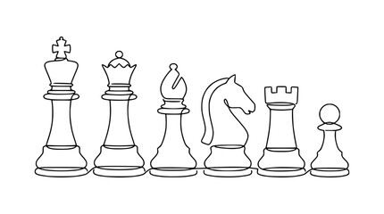 Minimalist Chess Pieces Line Drawing - King, Queen, Bishop, Knight, Rook, Pawn © Cici