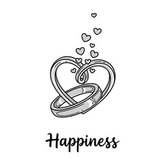 Fototapeta premium Intertwined Wedding Rings with Heart Symbols.