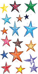 Fototapeta premium Set of colorful hand-drawn stars, star icons, hand-drawn elements, star shapes, doodles