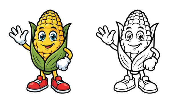 Cute Corn Cartoon Character Mascot for Kids Coloring Page Activities and Educational Materials
