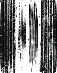 Obraz premium Distressed grunge tire track texture overlay, dirty street marks and car imprint pattern for gritty urban design, rough asphalt elements