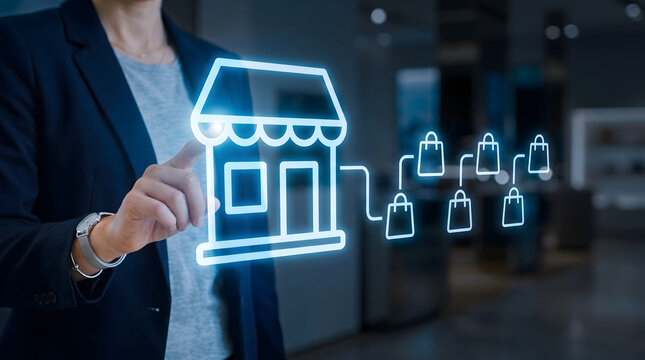Retail manager analyzing digital store performance and shopping management system