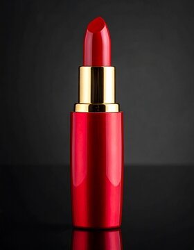 Vibrant red lipstick with golden accent in studio lighting