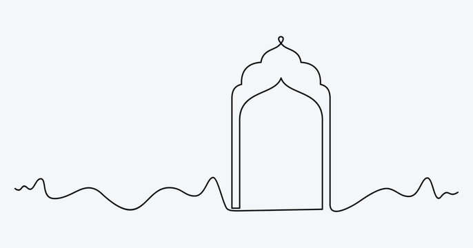 Single line art of Islamic window frame, poster and banner design.Traditional Arabic door and window frames.