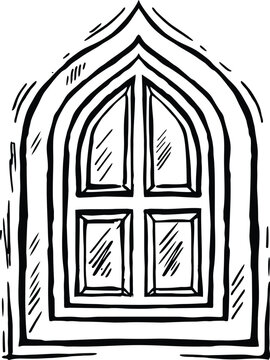 Doodle Islamic Frame . Islam Ornament Window Outline Shape Collection. Hand Drawn Vector Illustration