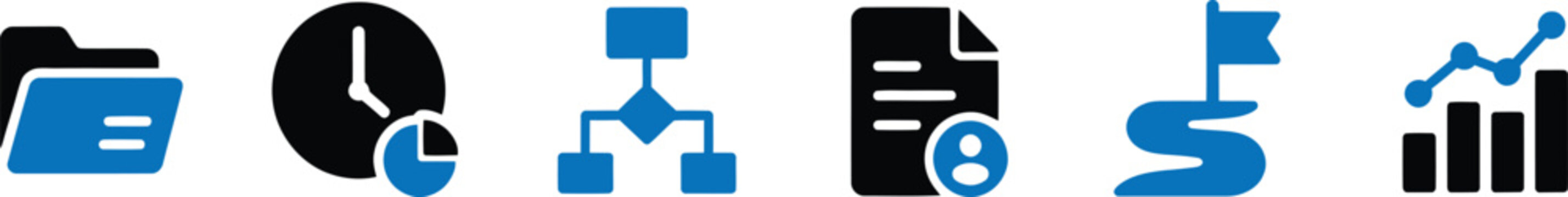 Business process and workflow management icon set for corporate data analytics isolated on transparent background