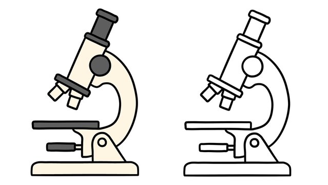 Microscope icon set with colored and outline line art styles for science and education vector illustration